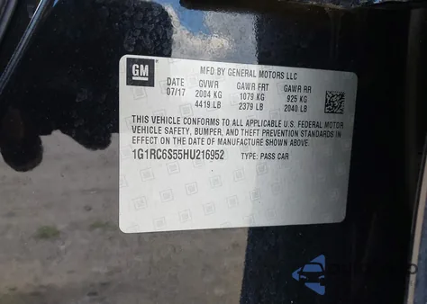 2017 Chevrolet Volt Lt z USA, uszkodzony, nr VIN 1G1RC6S55HU216952